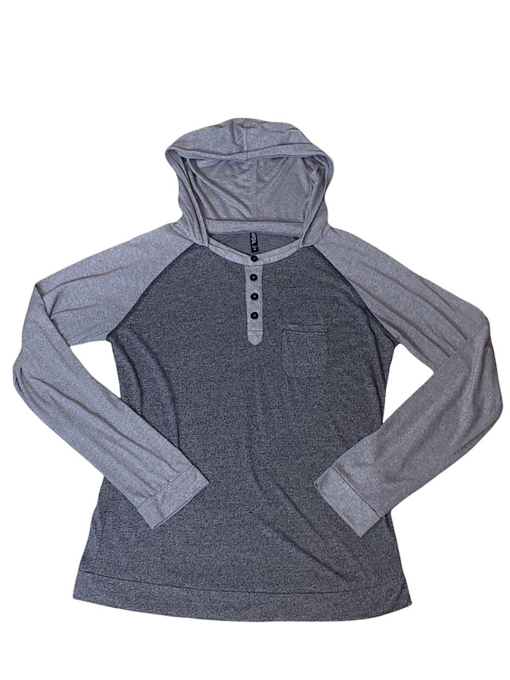 ARSNL Mens Gray Two Toned Long Sleeve Hoodie Sweatshirt Top Hooded Casual Sporty